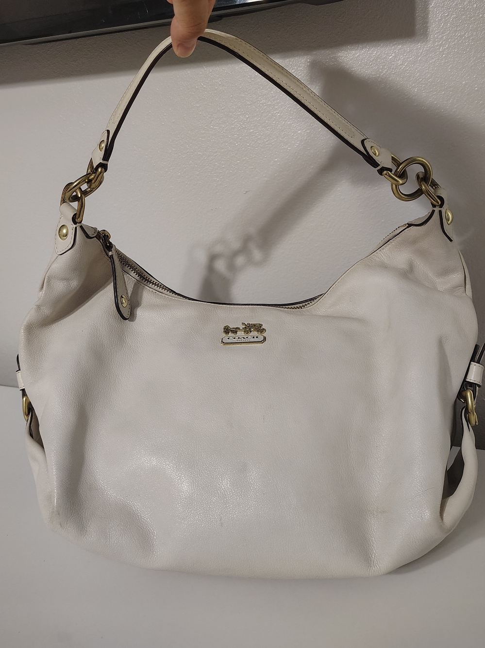 Coach Off-white Leather Hobo Bag with Gold Hardware